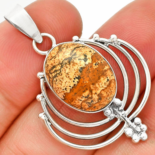 Lotus - Natural Picture Jasper Pendant P-1702 SDP148899