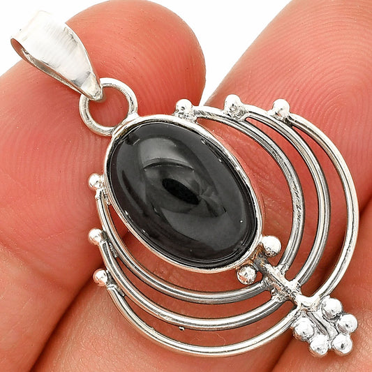 Lotus - Natural Black Onyx - Brazil Pendant P-1702 SDP148917