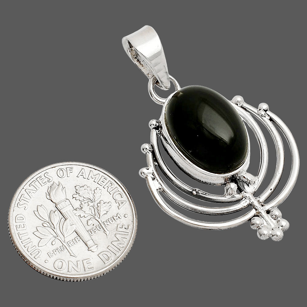 Lotus - Natural Black Onyx - Brazil Pendant P-1702 SDP148918