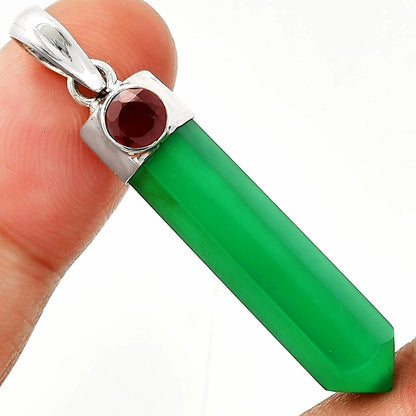 Point - Natural Green Onyx & Garnet Pendant P-1107 SDP148921