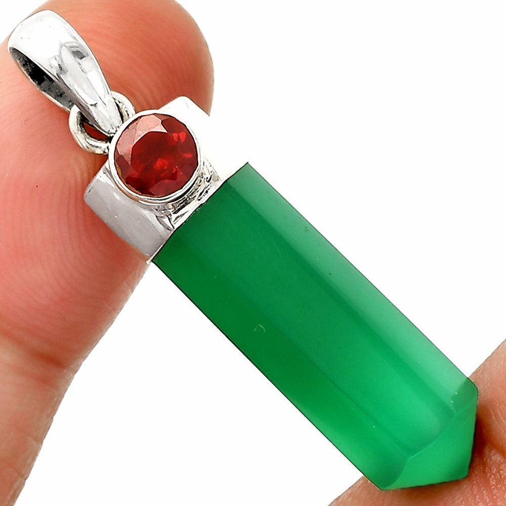 Point - Natural Green Onyx & Garnet Pendant P-1107 SDP148922