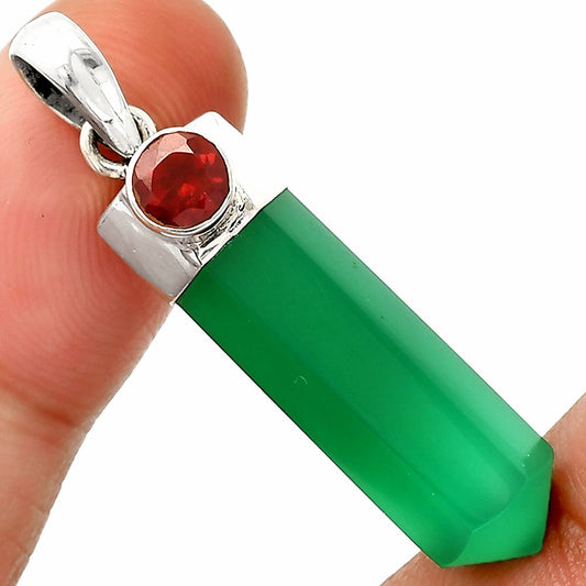 Point - Natural Green Onyx & Garnet Pendant P-1107 SDP148922