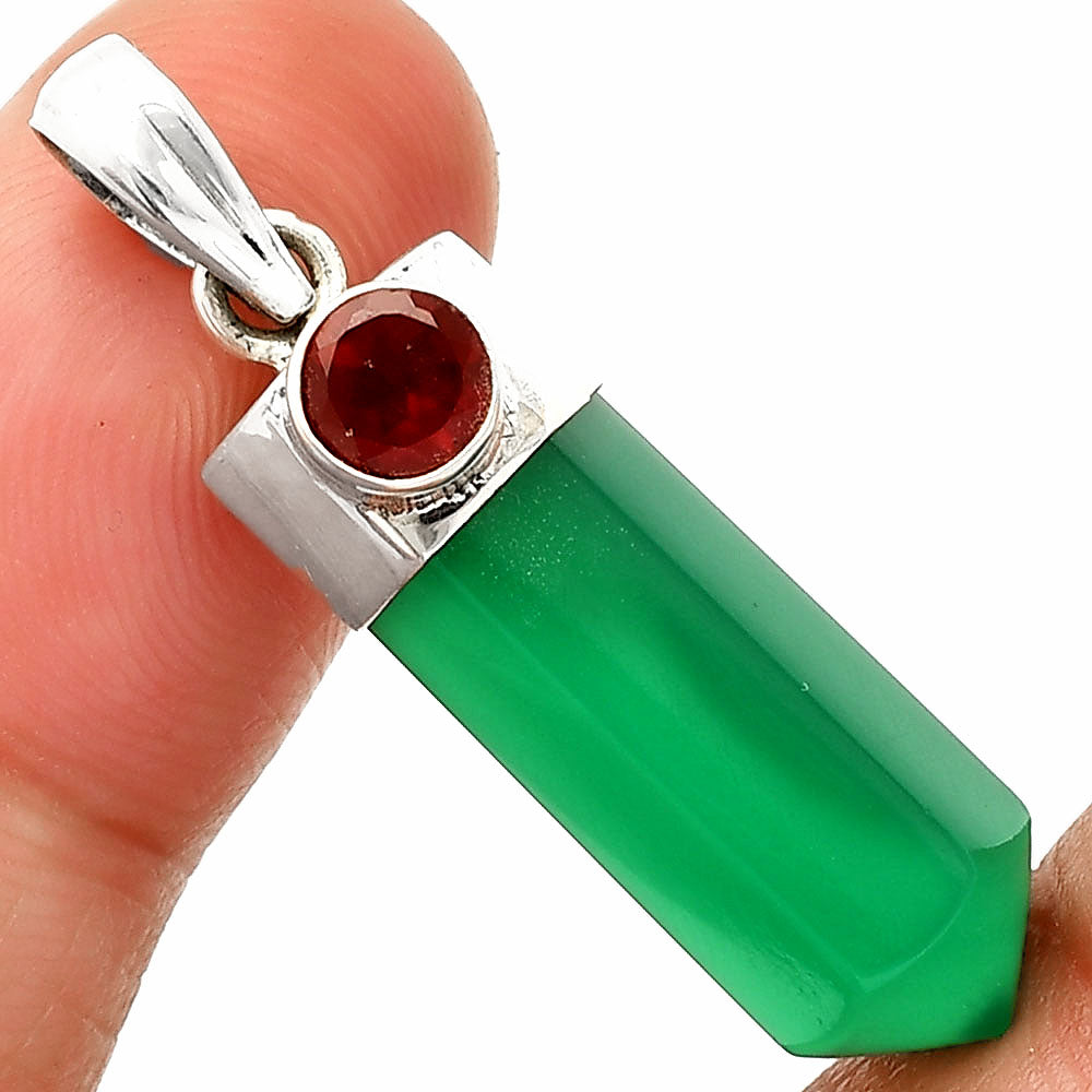 Point - Natural Green Onyx & Garnet Pendant P-1107 SDP148923