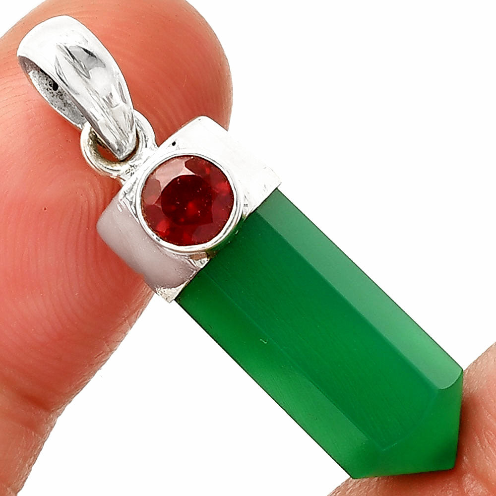 Point - Natural Green Onyx & Garnet Pendant P-1107 SDP148924