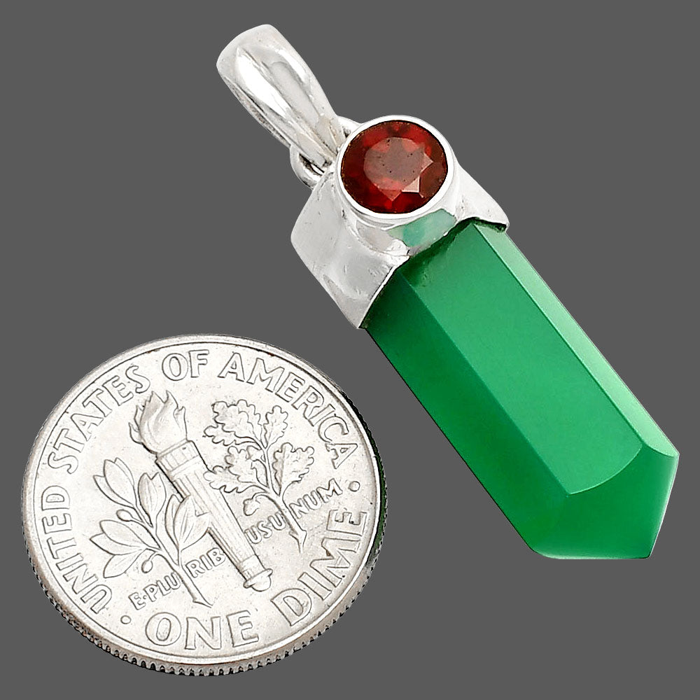 Point - Natural Green Onyx & Garnet Pendant P-1107 SDP148924