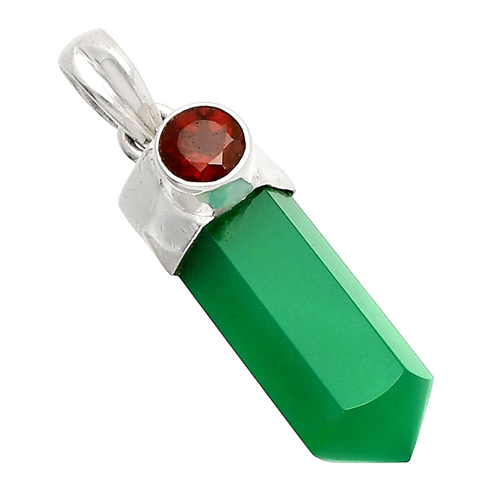 Point - Natural Green Onyx & Garnet Pendant P-1107 SDP148924