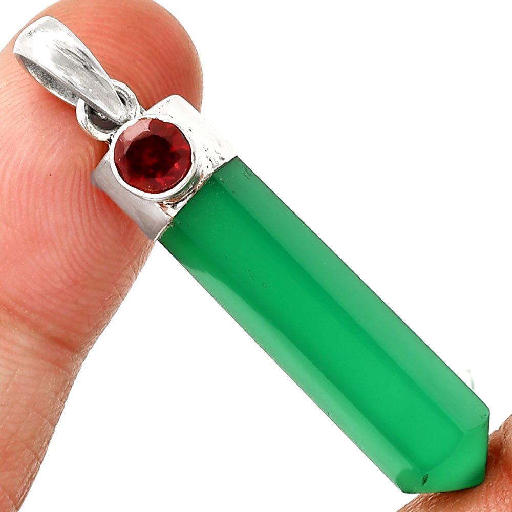 Point - Natural Green Onyx & Garnet Pendant P-1107 SDP148925