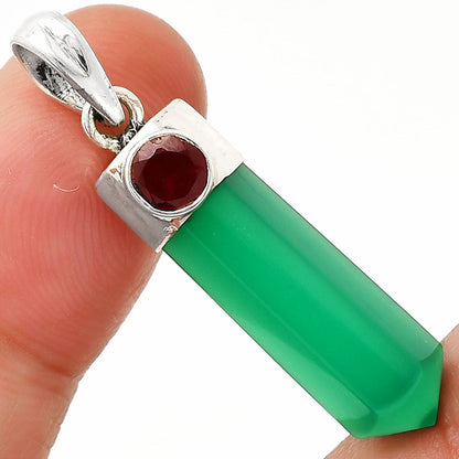 Point - Natural Green Onyx & Garnet Pendant P-1107 SDP148927