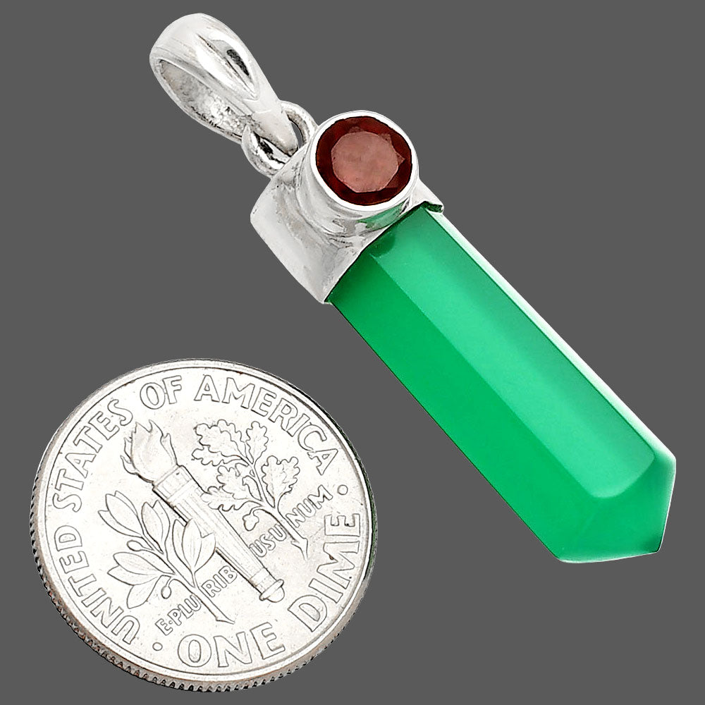 Point - Natural Green Onyx & Garnet Pendant P-1107 SDP148927