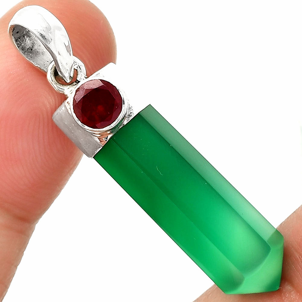 Point - Natural Green Onyx & Garnet Pendant P-1107 SDP148928