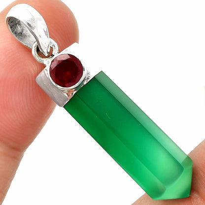 Point - Natural Green Onyx & Garnet Pendant P-1107 SDP148928