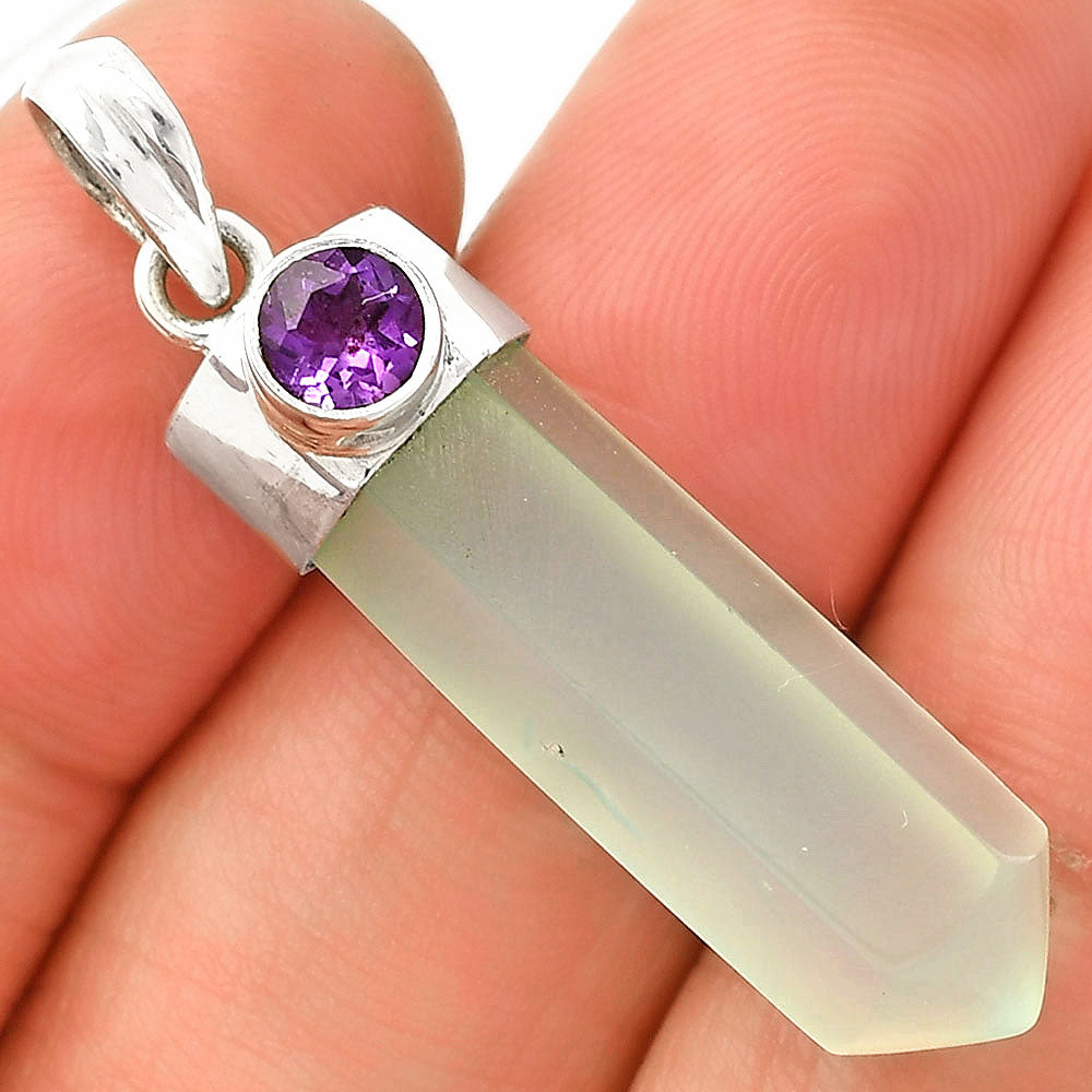 Point - Milky Chalcedony & Amethyst Pendant P-1107 SDP149002