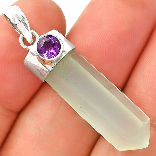 Point - Milky Chalcedony & Amethyst Pendant P-1107 SDP149002