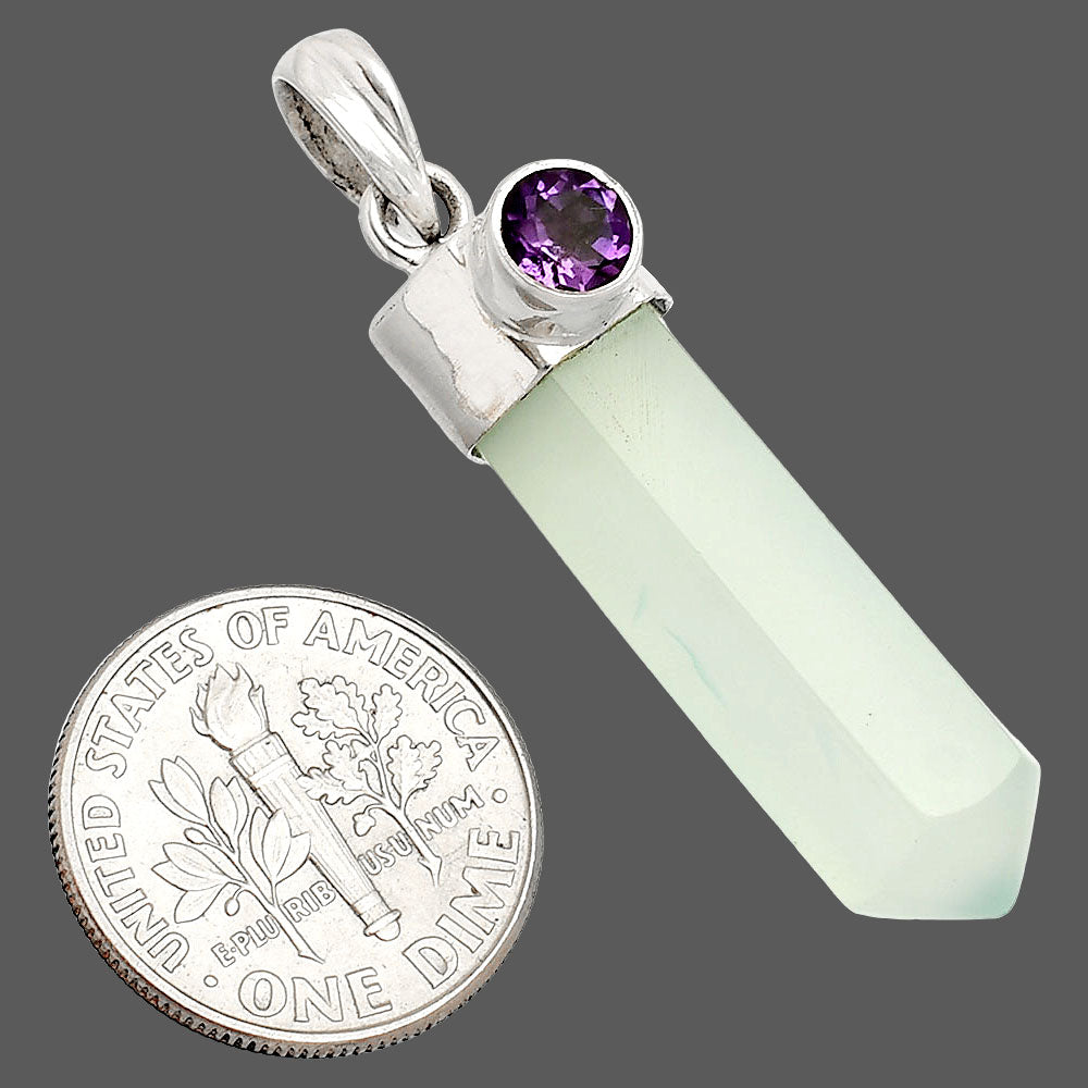 Point - Milky Chalcedony & Amethyst Pendant P-1107 SDP149002