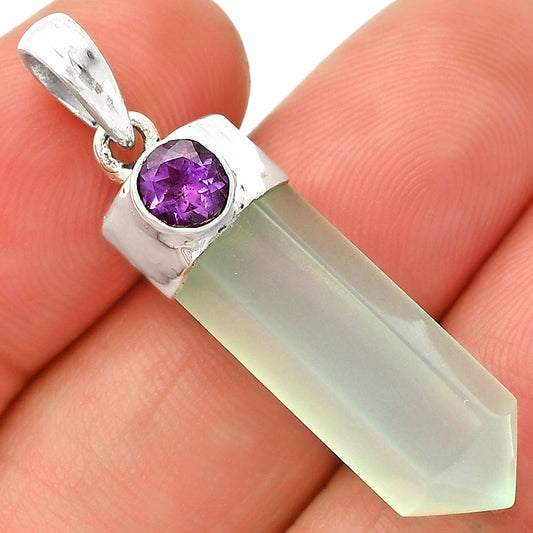Point - Milky Chalcedony & Amethyst Pendant P-1107 SDP149003