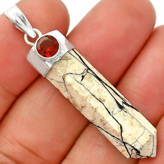 Point - Authentic White Buffalo Turquoise & Garnet Pendant P-1107 SDP149071
