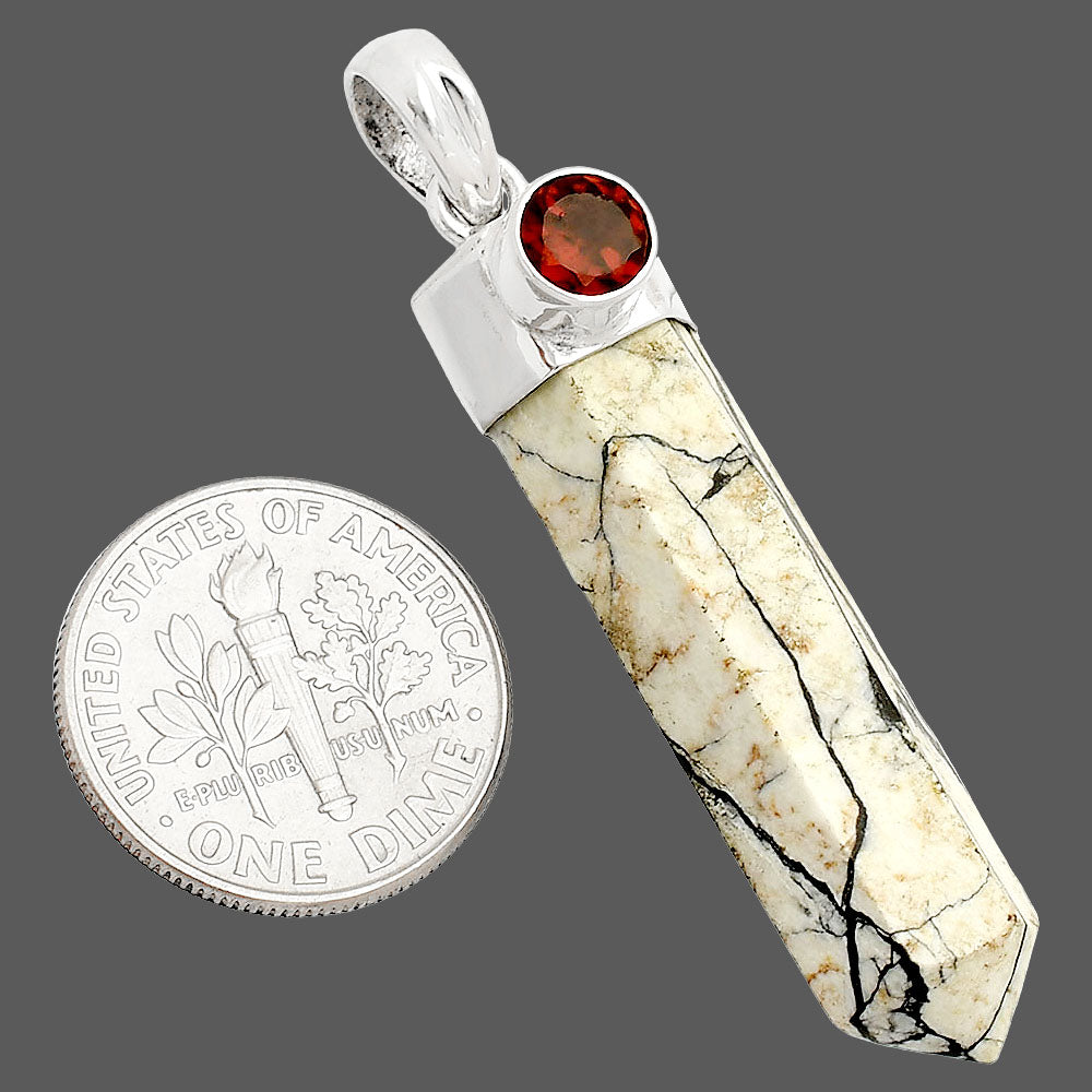 Point - Authentic White Buffalo Turquoise & Garnet Pendant P-1107 SDP149071