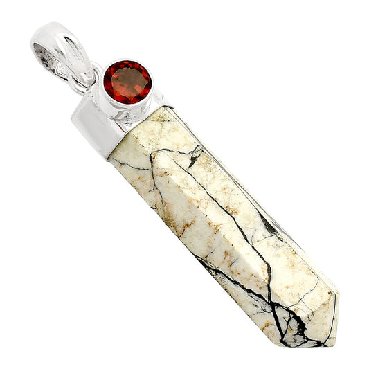 Point - Authentic White Buffalo Turquoise & Garnet Pendant P-1107 SDP149071