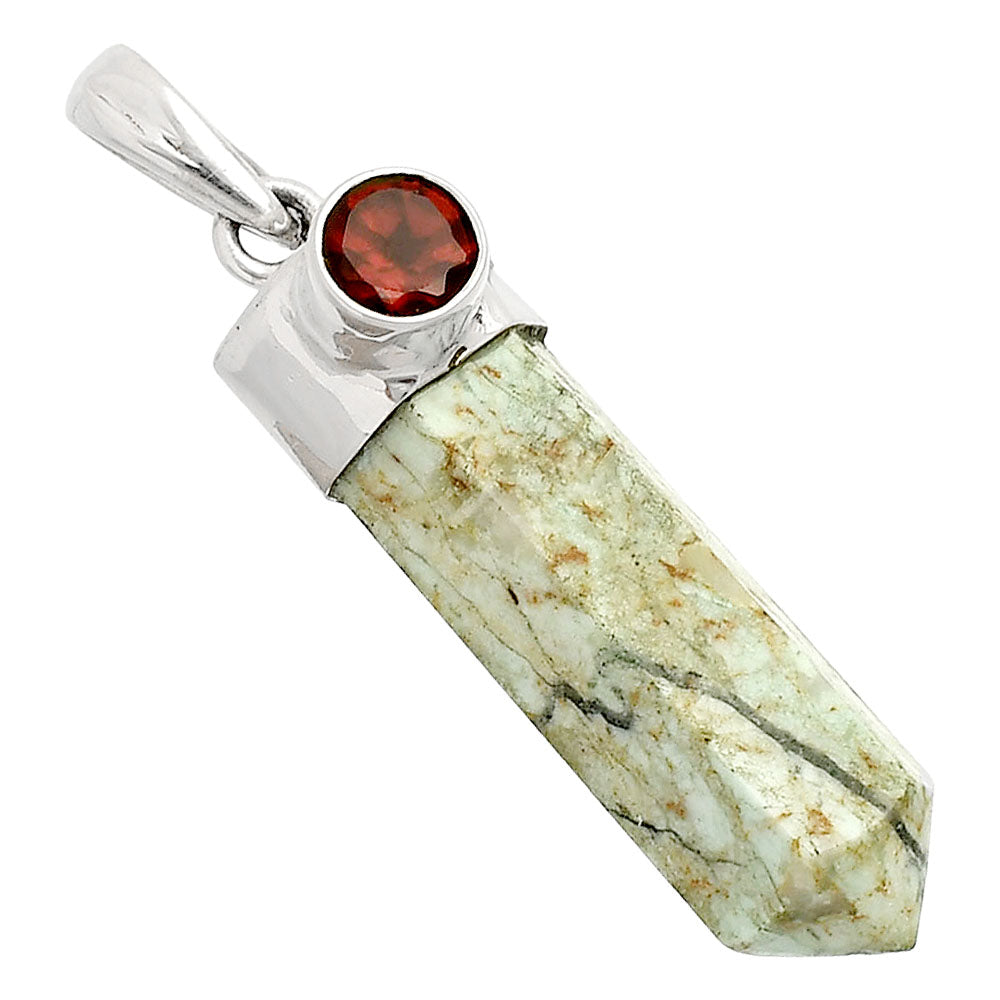 Point - Authentic White Buffalo Turquoise & Garnet Pendant P-1107 SDP149074