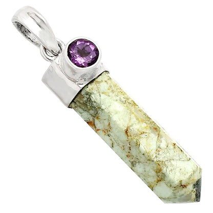Point - Authentic White Buffalo Turquoise & Amethyst Pendant P-1107 SDP149076