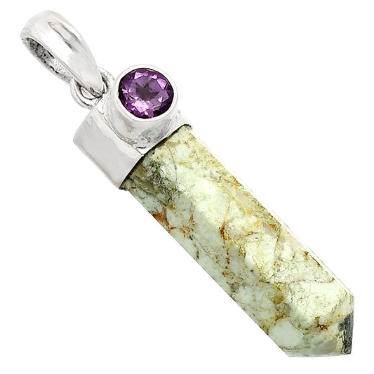 Point - Authentic White Buffalo Turquoise & Amethyst Pendant P-1107 SDP149076