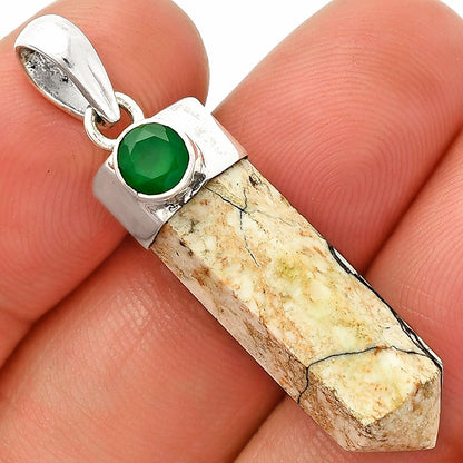 Point - Authentic White Buffalo Turquoise & Green Onyx Pendant P-1107 SDP149081