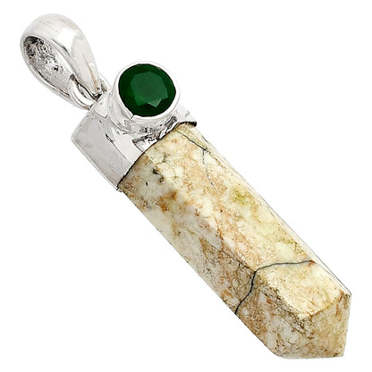 Point - Authentic White Buffalo Turquoise & Green Onyx Pendant P-1107 SDP149081
