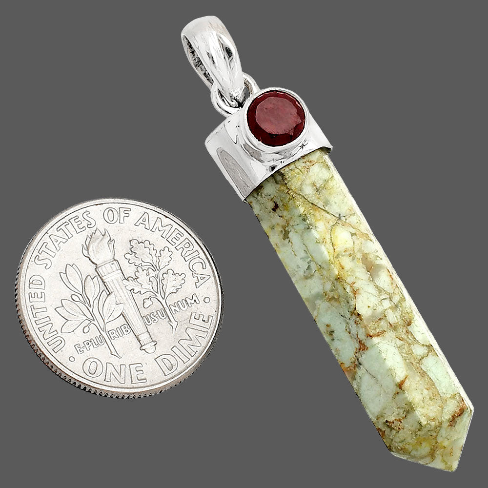Point - Authentic White Buffalo Turquoise & Garnet Pendant P-1107 SDP149083