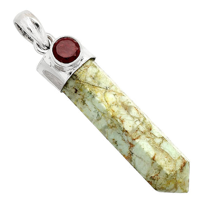 Point - Authentic White Buffalo Turquoise & Garnet Pendant P-1107 SDP149083