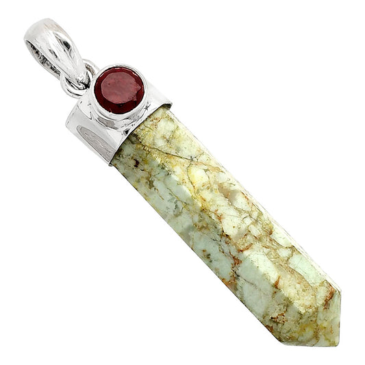 Point - Authentic White Buffalo Turquoise & Garnet Pendant P-1107 SDP149083