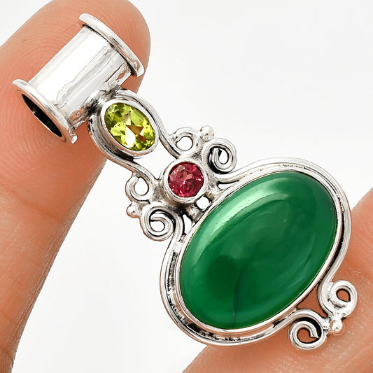 Natural Green Onyx, Peridot & Garnet Pendant P-1448 SDP149322