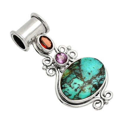 Lucky Charm Tibetan Turquoise, Garnet & Amethyst Pendant P-1448 SDP149330