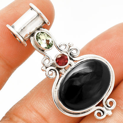 Black Onyx, Prasiolite (Green Amethyst) & Garnet Pendant P-1448 SDP149333