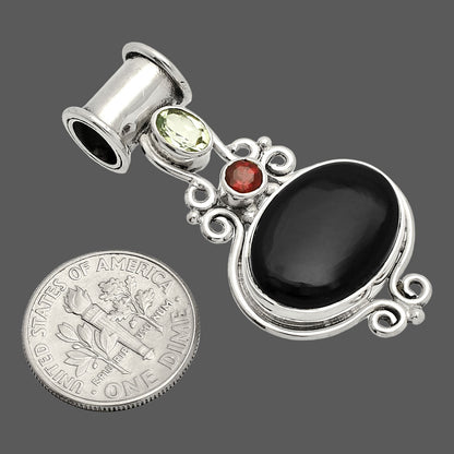 Black Onyx, Prasiolite (Green Amethyst) & Garnet Pendant P-1448 SDP149333