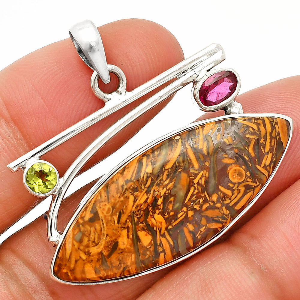 Coquina Fossil Jasper, Ruby & Peridot Pendant P-1286 SDP149386