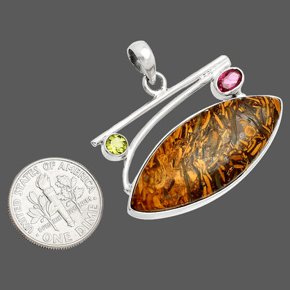 Coquina Fossil Jasper, Ruby & Peridot Pendant P-1286 SDP149386