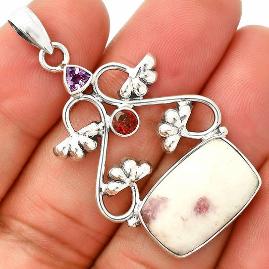 Pink Tourmaline in Quartz, Amethyst & Garnet Pendant P-1294 SDP149459