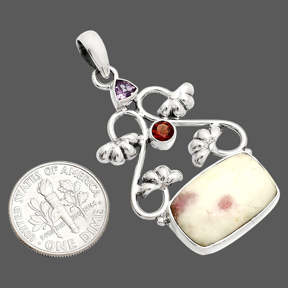 Pink Tourmaline in Quartz, Amethyst & Garnet Pendant P-1294 SDP149459