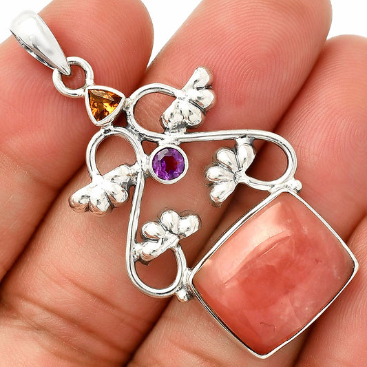 Natural Guava Quartz, Cognac Quartz & Amethyst Pendant P-1294 SDP149460