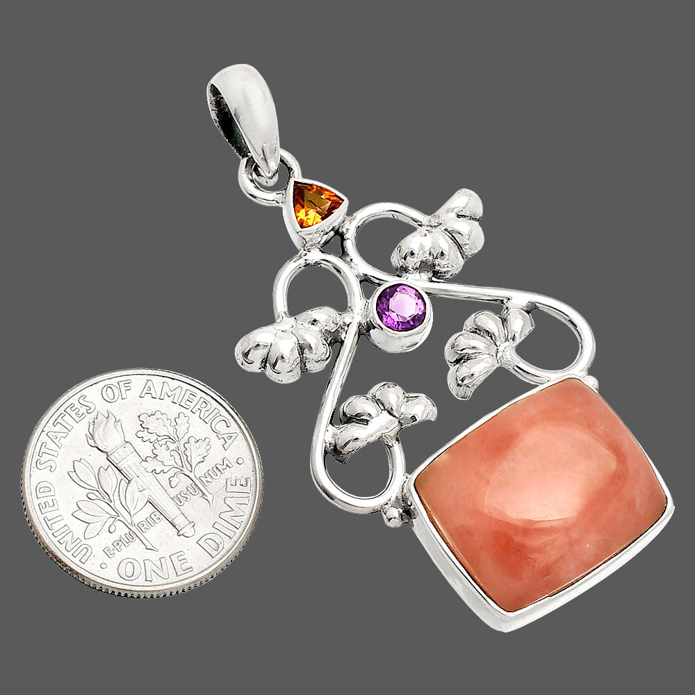 Natural Guava Quartz, Cognac Quartz & Amethyst Pendant P-1294 SDP149460