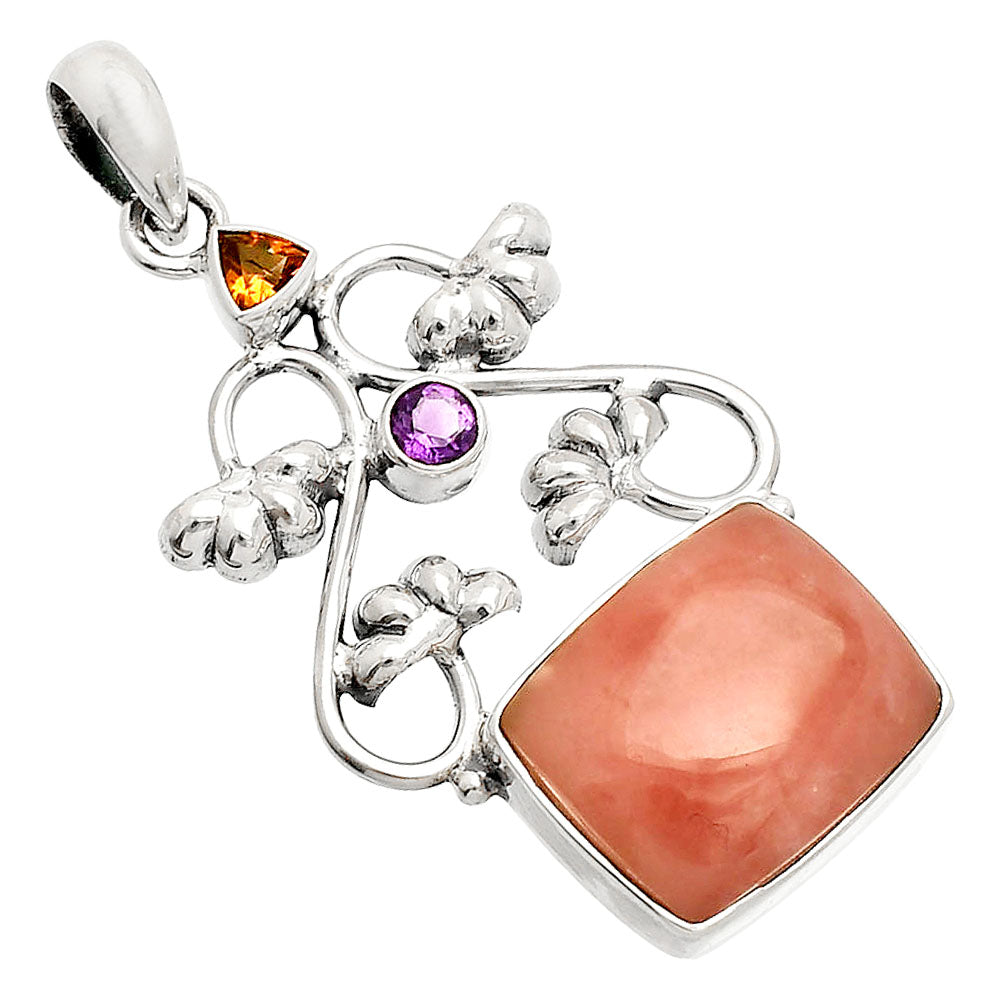Natural Guava Quartz, Cognac Quartz & Amethyst Pendant P-1294 SDP149460