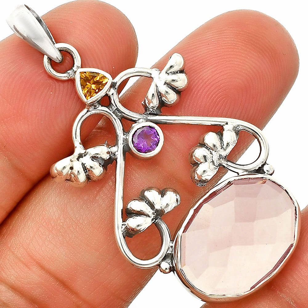 Rose Quartz, Cognac Quartz & Amethyst Pendant P-1294 SDP149463