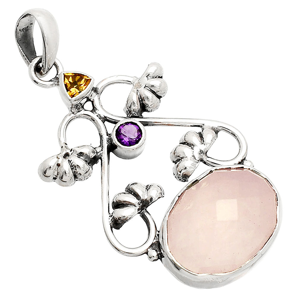 Rose Quartz, Cognac Quartz & Amethyst Pendant P-1294 SDP149463