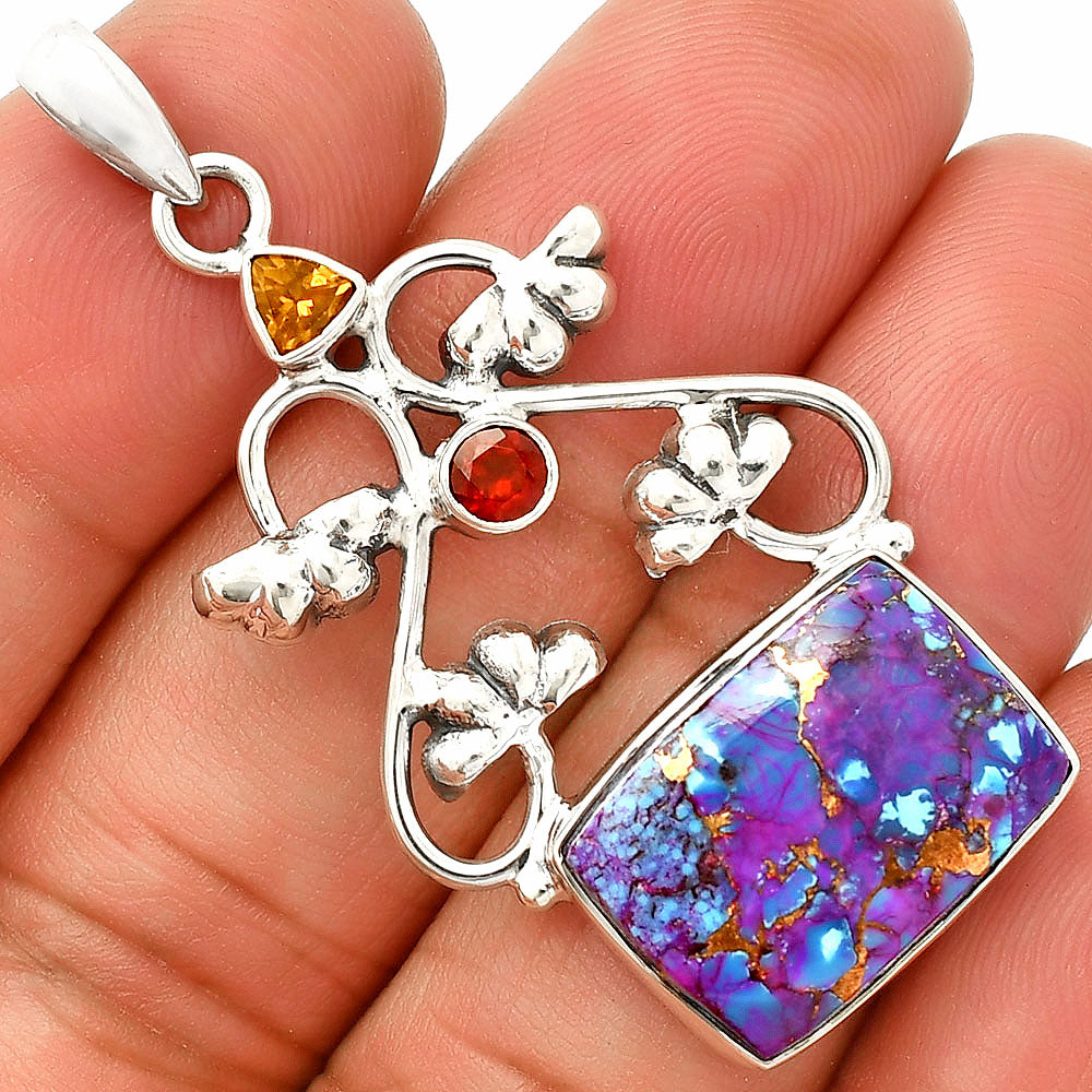 Kingman Purple Dahlia Turquoise, Smoky Quartz & Garnet Pendant P-1294 SDP149464