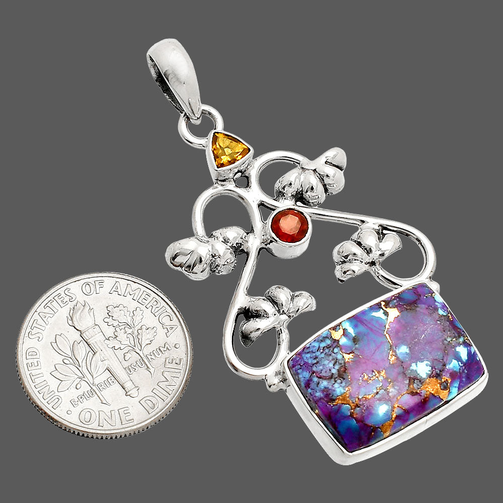 Kingman Purple Dahlia Turquoise, Smoky Quartz & Garnet Pendant P-1294 SDP149464