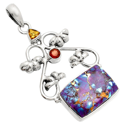 Kingman Purple Dahlia Turquoise, Smoky Quartz & Garnet Pendant P-1294 SDP149464