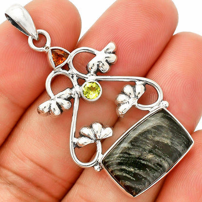 Silver Leaf Obsidian, Mandarin Citrine & Peridot Pendant P-1294 SDP149468