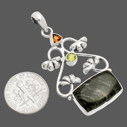 Silver Leaf Obsidian, Mandarin Citrine & Peridot Pendant P-1294 SDP149468