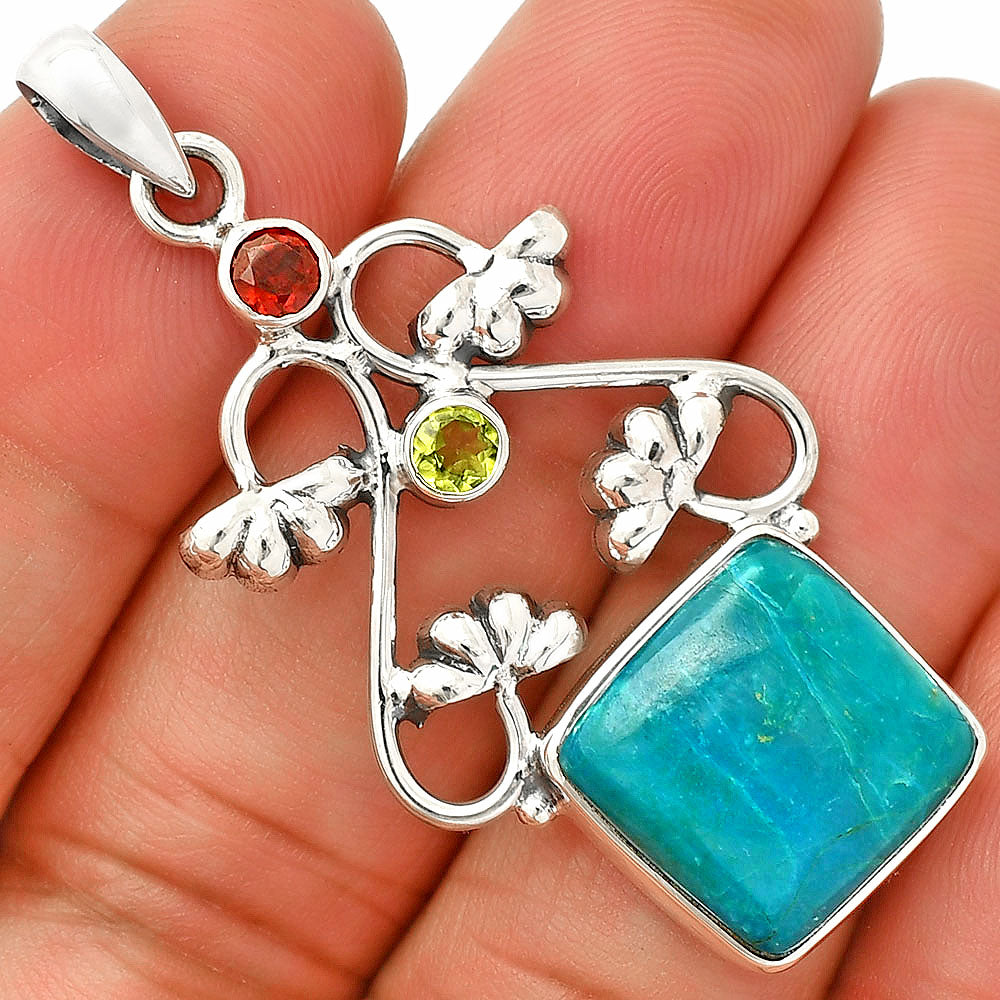 Azurite Chrysocolla, Garnet & Peridot Pendant P-1294 SDP149470