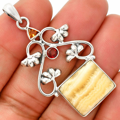 Natural Honey Aragonite, Smoky Quartz & Garnet Pendant P-1294 SDP149475